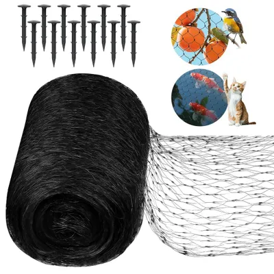 Immagine prodotto di Rete per pollame, rete da giardino, rete nera, 4 x 12 metri, con picchetti di plastica per il fissaggio al terreno
