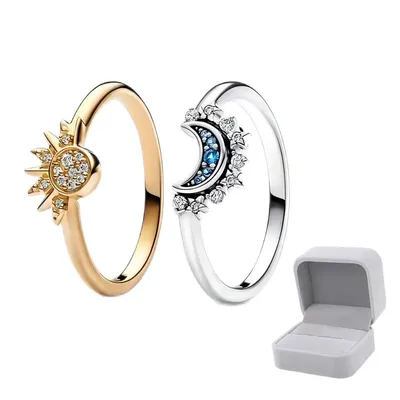 Produktbild von 2 Stück Freundschaftsringe Sonne und Mond, Matching Rings, Geschenke für Damen, Größe: 7