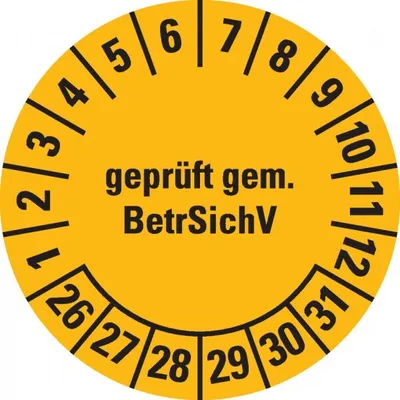 Produktbild von Dreifke® Prüfplakette BetrSichV, 26-31, gelb, Dokumentenfolie, selbstkl., Ø 3...