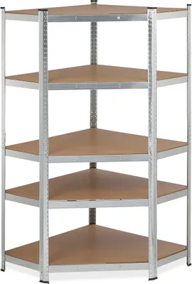 Produktbild von Relaxdays Eck Schwerlastregal, verzinkt, Traglast 875 kg, 181x128x92 cm, 5 Böden, zum Stecken, Stahl Eckregal, silber