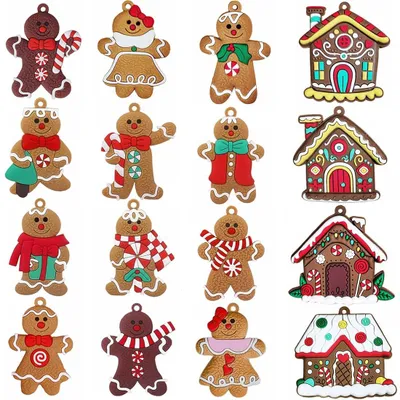 16 Lebkuchen-Ornamente aus Holz, Weihnachtsbaumschmuck, bunt