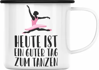 Produktbild von Trendation - Tanzen Emaille Tasse Geschenk Tänzerin Geschenkideen Mädchen Frau Kinder Spruch Tanz-Lehrer Lehrerin (Schwarz)