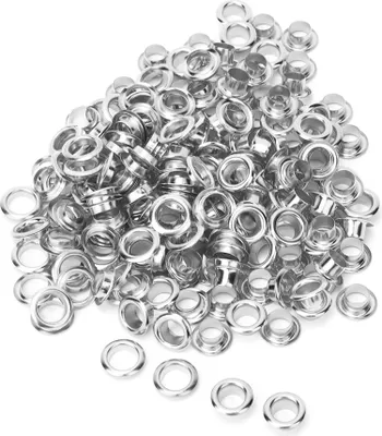 Obrázek produktu pro Očka, 100 ks, 6 mm, mosaz, oboustranná, duté nýty, na oděvy, tašky, opasky, obuv, stříbrná