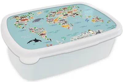 Produktbild von KitchenYeah® Lunchbox Brotzeit Brotdose 17x11 cm Weltkarte - Kinder - Tiere - Blau - Orca - Wal Kinder Brotzeitdose - Lunch Box - Kinder - Sandwich-Box - Schulbox - Lunch Boxen
