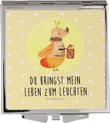 Produktbild von Mr. & Mrs. Panda Schminkspiegel Glühwürmchen - Gelb Pastell - Geschenk, Lieblingsmensch, Leuchten, Lustige Sprüche, Klappspiegel, Verlobung, Liebesspruch, Taschenspiegel