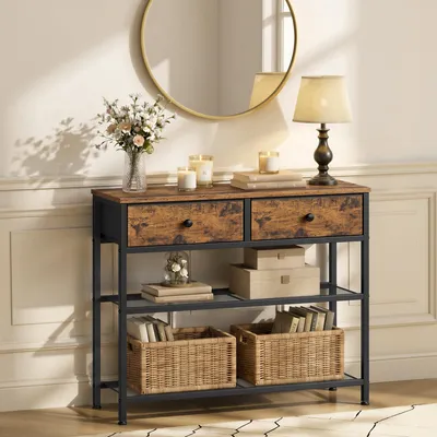 Zdjęcie produktu dla Stolik konsolowy z 3 szufladami, Brąz vintage, 76, 7 × 30 × 78, 7 cm