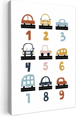 Produktbild von MuchoWow® - Leinwandbilder - Pädagogisch - Zählen lernen - Autos - 1-10 - Jungen, Wandbild, Wanddeko Bilder Wohnzimmer, 80x120 cm