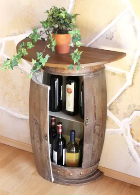 Produktbild von DanDiBo Wandtisch halbrund Tisch Weinregal Weinfass 373-R Braun Schrank Fass aus Holz 73 cm Beistelltisch Konsole Wandkonsole Bar