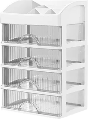 Image de Organisateur de tiroirs - Rangement - Désencombrement du bureau - Quatre tiroirs - 35 x 17,5 x 35 cm - Blanc