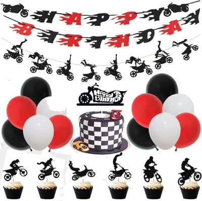 Obrázok produktu pre 60 kusov Dirt Bike Motocross Birthday Party Dekorácie Cupcake Topper Nástenná dekorácia