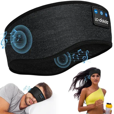 Zdjęcie produktu dla Słuchawki do spania Bluetooth, przeznaczone dla osób śpiących na boku, oddychająca opaska na czoło, czarne, rozmiar L