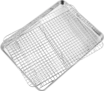Produktbild von HaWare Backblech mit Abkühlgitter, Edelstahl Großes Ofenblech mit Auskühlgitter, 40,5 x 30,5 x 2,5cm, Rechteckig Kuchenblech Backform mit Kuchengitter für Backen Braten Servieren, Spülmaschinenfest