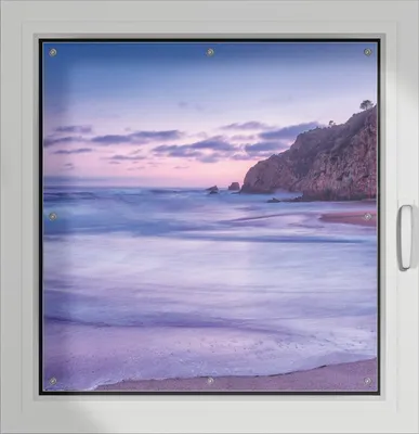 Produktbild von Wallario Lichtschutzbild, Dekorativer Sichtschutz Sonnenschutz 96 x 93 cm mit Motiv: Kalifornischer Strand am Abend mit Felsenküste - Verdunklung ohne Bohren