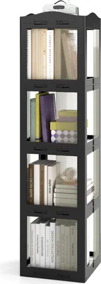 Immagine prodotto di COSTWAY Libreria girevole a 360°, scaffale in piedi da 36,5x36x141,5 cm con piedini antiscivolo e pannelli trasparenti, scaffale di archiviazione per ufficio nero