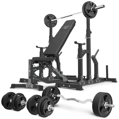 Produktbild von Marbo Sport - Set MS11_2.0_113KG_G | Doppelseitig verstellbare Hantelbank + verstellbare Ständer + Stangen- und Hantelscheiben gummiert Set 113 kg
