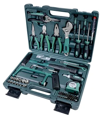 Produktbild von Brüder Mannesmann Werkzeugkoffer Green Line 74-tlg., Handwerkzeug-Set für Heimwe