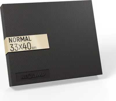 A black balance pad with a gold label indicating its size and type, and a brand logo embossed at the bottom.