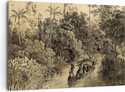 Produktbild von Bild auf Leinwand - Leinwandbild - 3 Teile - Dschungel Eingeborene Fluss - 165x110cm - Wand Bild - Wanddeko - Wandbilder - Leinwanddruck - Bilder - Wanddekoration - Leinwand bilder - CE165x110-4406