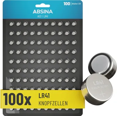 Produktbild von ABSINA 100x AG3 LR41 Knopfzelle 1,5V - Alkaline Knopfzellen auslaufsicher & mit langer Haltbarkeit - LR736 L736 G3 G3A 192