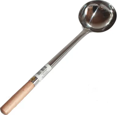 Produktbild von 012 Schöpfkelle Schöpflöffel Kelle rund aus Edelstahl mit Holzgriff Größe L No1 - 47 cm lang, Ø Kelle 13 cm
