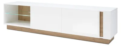 Productafbeelding van Clair Lowboard TV-meubel 188x40x46cm, wit hoogglanz, eikenhout Grandson, zonder handgrepen