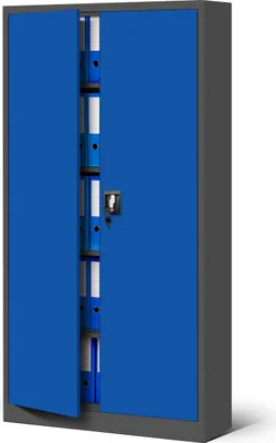 Produktbild von Aktenschrank Büroschrank Metallschrank Stahlschrank Werkzeugschrank Stahlblech Pulverbeschichtet Flügeltürschrank Abschließbar 195 cm x 90 cm x 40 cm, Farbe: Anthrazit-blau