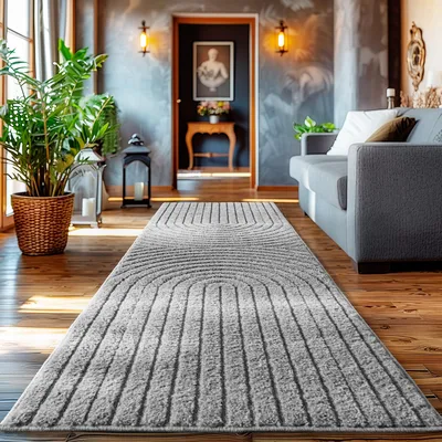 Produktbild von Homebyhome Hochflor Teppich Wohnzimmer Skandinavische Boho Design 3D Optik Teppich Shaggy Flauschig Weich, Grösse: 80x250 cm