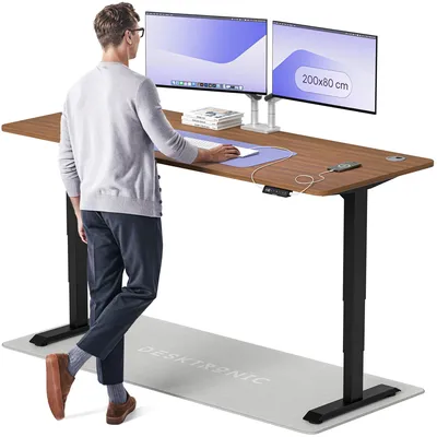 Image de Bureau réglable électriquement - 200x80 cm - Noir noyer - Métal - Design moderne - Bureau informatique
