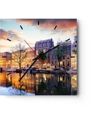 Produktbild von Wanduhr - Quadrat - Glasuhr - Holland Kanal - 30x30cm - Schleichendes Uhrwerk - Lautlos - zum Aufhängen bereit - Dekoration Modern - Wanddekoration aus Glas - C3AC30x30-4068