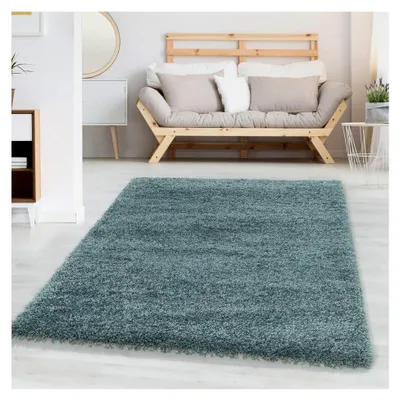 Produktbild von Hochflor Teppichläufer für den Flur 80 x 250 cm Blau - Weicher Teppich für das Wohnzimmer – Moderner, rutschfester Badezimmerteppich und Küchenläufer, Bettvorleger für das Schlafzimmer
