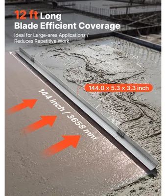 Immagine prodotto di SucceBuy, barra di livellamento in lega di alluminio da 3658 mm, larghezza 134 mm, ideale per grandi superfici, ricambio per vibratori per calcestruzzo, strumento di livellamento per la realizzazione di strade e lavori di preparazione del terreno, utilizzato per lisciare e spianare