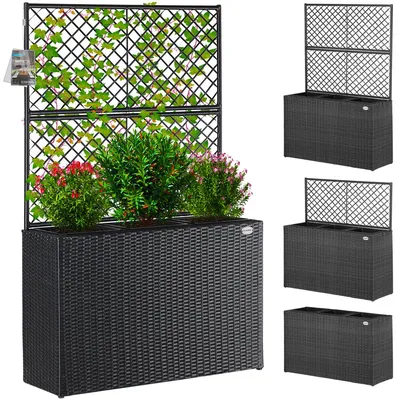Produktbild von CASARIA® Blumenkasten 3 Innentöpfe Polyrattangeflecht Rankgitter Blumentopf Übertopf Pflanzkübel Pflanzkasten , Farbe:schwarz