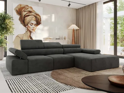 Produktbild von MKS MEBLE L-form Ecksofa RILASSO mit Relax-Funktion, verstellbare Kopfstützen - Dunkelgrau Velvet - Rechts