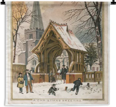 Produktbild von MuchoWow® Wandteppich Wandbehang Weihnachten - Winter - Retro 90x90 cm Tapisserie Dekoration Wandtuch - Wandaufhänger