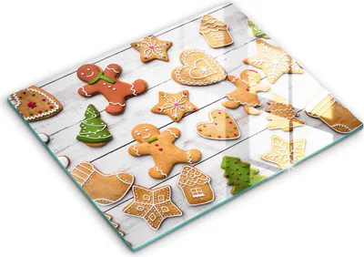 Produktbild von Glasschneideplatte - Herdabdeckplatte - 52x40 cm - Schneidebrett - Spritzschutz - Weihnachtsgingerbrot