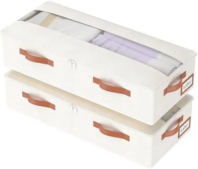 Immagine prodotto di Armadio sotto il letto, 2 pezzi, beige, in tessuto