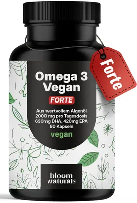 Produktbild von Bloom Naturals Omega 3 Kapseln Vegan 60 Stück 2000mg
