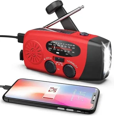 Zdjęcie produktu dla Radio solarne z latarką LED i funkcją ładowania przez USB do użytku na świeżym powietrzu