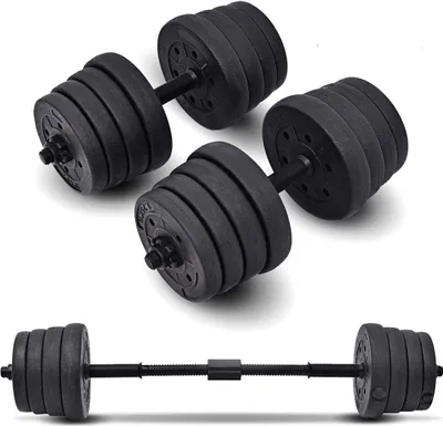 Produktbild von Hantel-Set mit 30 kg Hantelscheiben, Kurzhantel Langhantel 1 Paar, Freie Kombination mit Verbindungrohr, Kraft Training, Schwarz