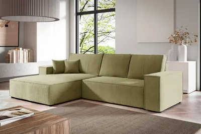 Produktbild von Ecksofa Schlafsofa CORUNIA Stoff Aragon Olivgrün Ottomane Links