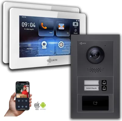Image de Goliath 2-fils BUS Video Doorbell : maison de 2 familles, RFID, anthracite : 7 pouces en blanc : Boîte d'encastrement Sélection du moniteur : 7 pouces en blanc Boîte de montage de la sonnette : Boîte d'encastrement