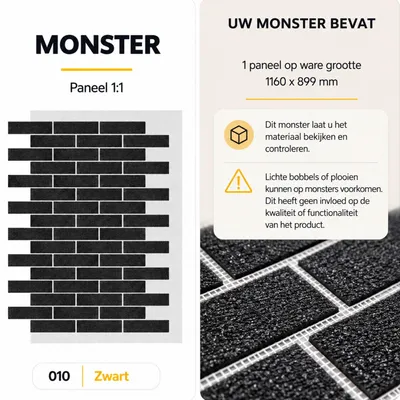 Productafbeelding van AMK Monsterpaneel – Baksteenlook met Natuurlijk Marmorsplitt – 1 Paneel (ca. 0,9 m²) – Voor Binnen & Buiten – 010 Zwart
