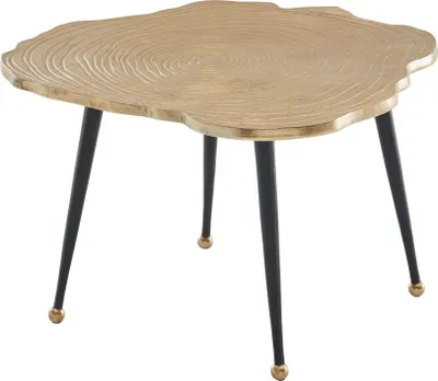 Produktbild von WOHNLING Couchtisch Aluminium Baumscheibe 64x64x37 cm Sofatisch Metall Gold Wohnzimmertisch Rund Kleiner Kaffeetisch Modern Beistelltisch Anstelltisch