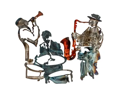 Produktbild von Wanddeko Musiker Jazzband Metall Wandbild Paar Deko Hänger Bild Figur Skulptur