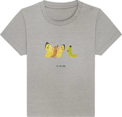 Produktbild von Mr. & Mrs. Panda Babyshirt Raupe Schmetterling 12. - 18. Monat - Heather Grey - Geschenk, Kleinkind Shirt, Baby T-Shirt, Zitronenfalter, Kokon, Oberteil, , Hut