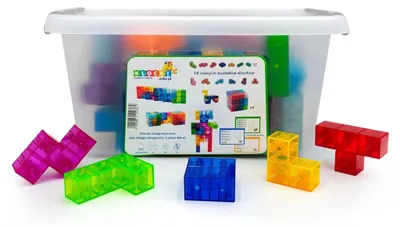 Zdjęcie produktu dla Magnetyczne klocki BIG Magic Cubes – 68 elementów (2–6 cm, przezroczyste kostki, konstrukcje 2D/3D, instrukcja z 24 stronami) – od 3 lat, certyfikaty CE i EN71
