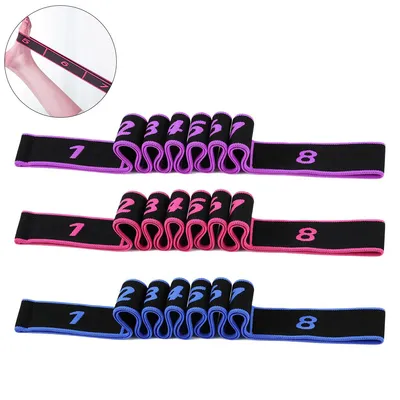 Produktbild von Fitness Widerstandsband mit Griffen, verstellbares Stretch-Yoga Band für Ganzkörpertraining, 8-stufiges Trainingsband für Yoga, Stretching und Pilates