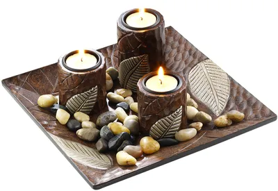 Obrázek produktu pro Kobolo Tealight Holder Dekorativní miska Brown Square se třemi svícny