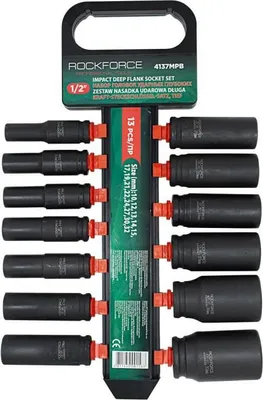 Zdjęcie produktu dla Zestaw 13 nasadek udarowych długich 1/2" 10-32mm 6-kątne CrMo Rockforce