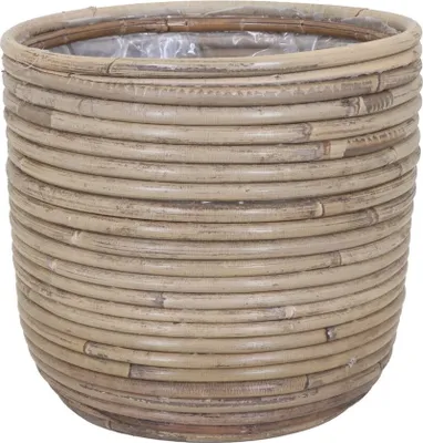 Produktbild von Übertopf aus Naturrattan rund 13x10cm, foliert